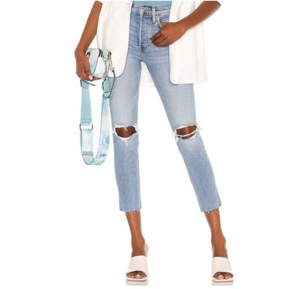 RE/DONE Originals 90s High Rise Ankle Crop Frayed Hem Light Dusk Destroy Size 27 - Picture 1 of 8